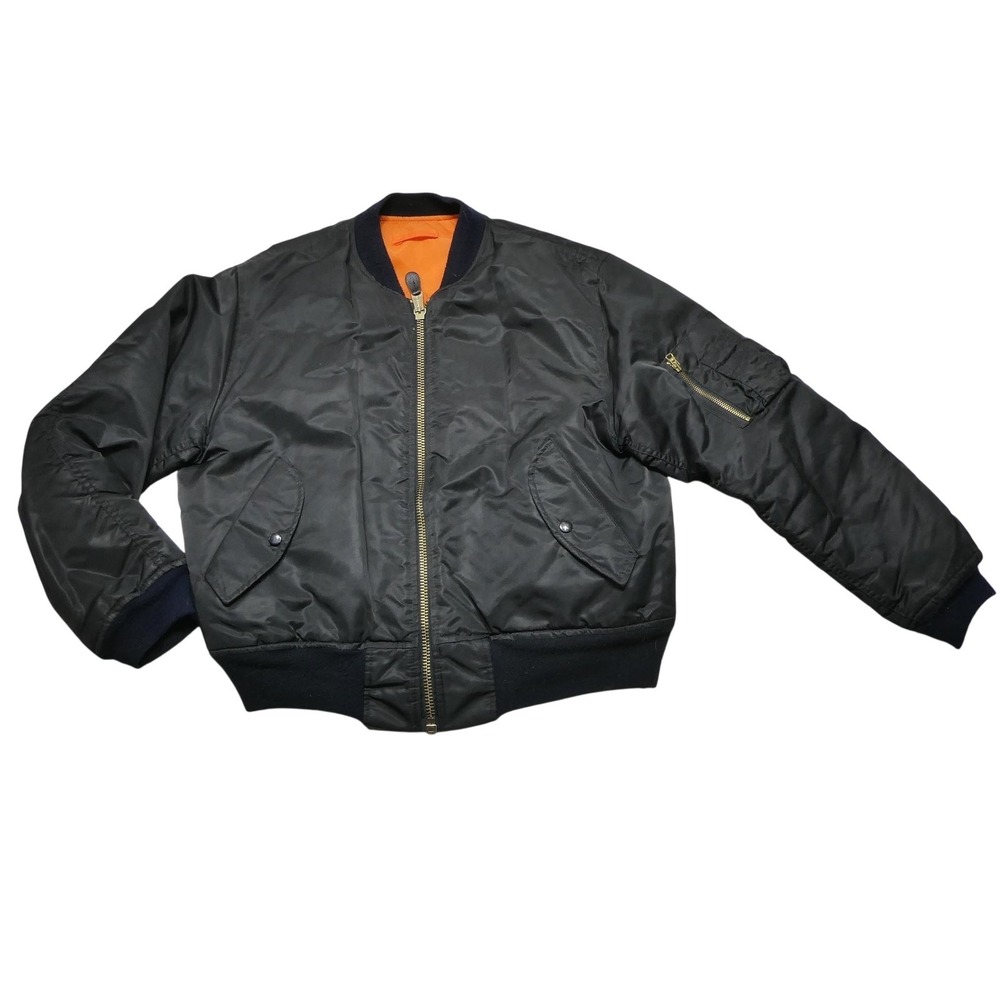 MA-1 Flight Bomber Jacket Mens Large Black Reversible Nylon Insulated Orange